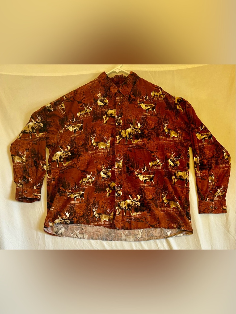 Men's Casual Brown Moose/Deer/Caribou/Elk Print Button Down Shirt